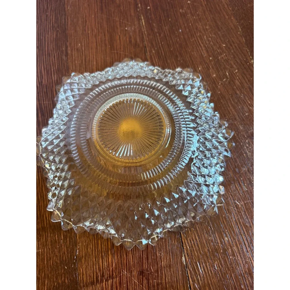 Vintage Clear Pressed Glass Diamond Point Bowl Sawtooth Edge Candy Dish 7 Inch